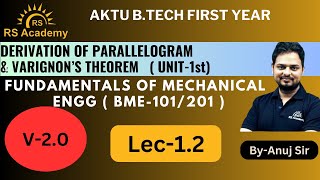 DERIVATION OF PARALLELOGRAM amp VARIGNONS THEOREM  UNIT1 LEC11  BYANUJ SIR  RS ACADEMY AKTU [upl. by Jonie619]