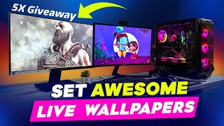 How To Set Awesome LIVE Wallpapers For PC 2024😍🔥5X Giveaway [upl. by Nyrehtac]