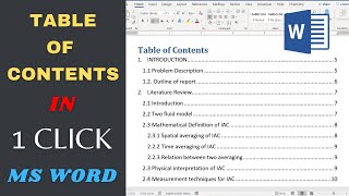 How to Create Table of Content in Word with just 1 Click  Create Contents in just one click 2020 [upl. by Ryley]