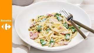 Linguine aux lardons crème et pois [upl. by Marja]