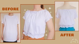 DIY UPCYCLING A TSHIRT✨ Blouse  How To Refashion Old Clothes  Recycling a Tshirt  DIY by Ruffa [upl. by Akimot]