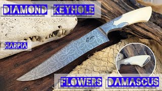 Harpia Knife Making Diamond Keyhole Flowers Damascus [upl. by Lenoil329]