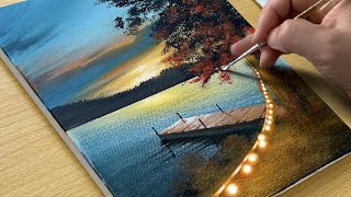 How to Draw a Sunset Lake  Acrylic Painting for beginners [upl. by Theodora]