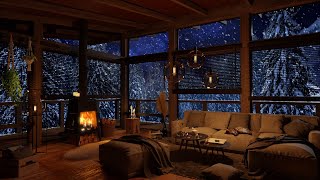 Cozy Winter Cabin With Wind Snowstorm And Crackling Fireplace  Ambience To Relax And Sleep [upl. by Nnaitsirk]