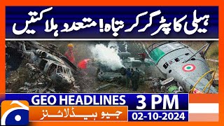 Tragic Helicopter Crash in Pune Pilot amp Engineers Dead  Geo News 3PM Headlines  2 Oct 2024 [upl. by Gwenneth232]