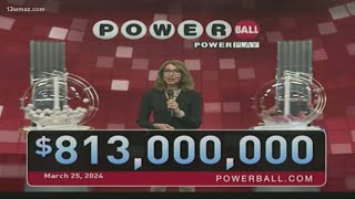 Powerball Numbers March 25 2024  813 million jackpot [upl. by Nylsor]