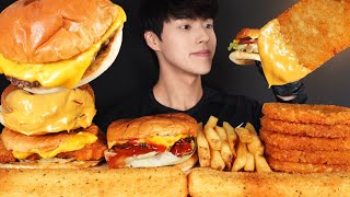 햄버거 먹방🍔 감자튀김 해쉬브라운 대왕 치즈스틱까지 ASMR MUKBANG BURGER amp FRIES amp HASH BROWNS amp LONG CREAMY CHEESE STICKS [upl. by Perceval]