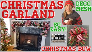 How to Make a Garland with Deco Mesh  Christmas Garland  Quick Easy Christmas Bow Tutorial [upl. by Hoopen113]