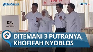 Ditemani 3 Putranya Khofifah Jalan Kaki quotNyoblosquot di TPS Dekat Rumah [upl. by Eneirda]