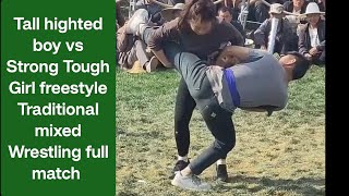 Tall boy defeats by strong Tough girl freestyle Traditional mixed Wrestling full match [upl. by Owen]