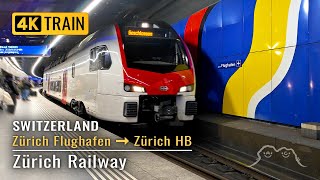 ASMR Zurich Train Ride Daytime Journey from Zürich Flughafen to Zürich HB．TRAIN SOUND announcements [upl. by Nawad142]