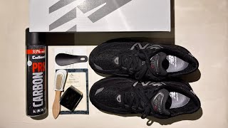 Collonil Carbon Pro Spray Sneaker Protector on New Balance 990v6 Triple Black U990BB6 First Coat [upl. by Ettelrats]