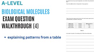 BIOLOGICAL MOLECULES tables exam question walkthrough pt4  Alevel Biology [upl. by Ennyleuqcaj]