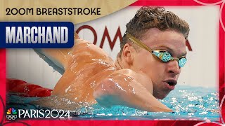 Leon Marchand MAKES HISTORY in 200m breaststroke with second gold of the day  Paris Olympics [upl. by Uhayile]