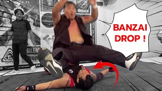 Banzai Drop and Swinging Side Slam – อกเกือบหัก Top Dojo มวยปล้ำไทย [upl. by Jolee]