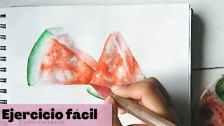 Pintando sandias con Acuarela Ejercicio fácil con Acuarela [upl. by Ahsikyt]