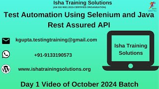 Selenium and Java Day 1 Video On 24th October 2024CallWhatsApp us on 919133190573 to Enroll [upl. by Seigel]