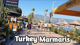 Marmaris Turkey 2023 Beach Side 1 August Walkiny Tour  4K UHD 60fps [upl. by Yrehc]