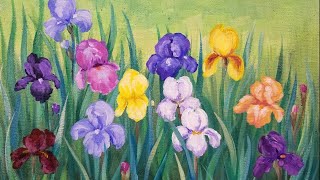 Iris Flower Garden LIVE Impressionist Acrylic Painting Tutorial [upl. by Roskes603]