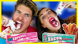 TRYING WEIRD TOOTHPASTE FLAVORS W MIRANDASINGS [upl. by Strang162]