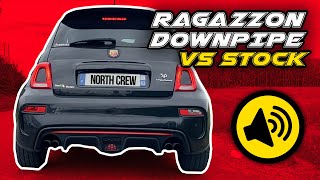 Abarth 595  RAGAZZON DOWNPIPE VS STOCK  Exhaust sound acceleration inside revs [upl. by Atsugua202]