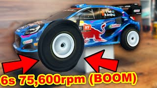 6s 76600rpm RC Rally Car insanity it blew up [upl. by Alahsal]