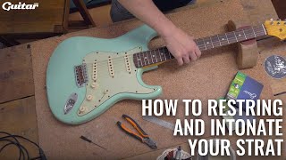 How to restring and intonate your Stratocaster  Guitarcom DIY [upl. by Killie]