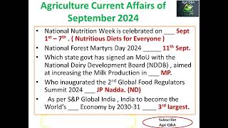 September 2024 Agriculture Current Affairs NABARD  UPSC  IBPS AFO [upl. by Frick966]