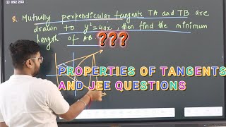 PARABOLA PROPERTIES OF TANGENTS PART 5 JEE MAINSCLASS 11 COORDINATE GEOMETRY [upl. by Tamas]