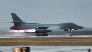 B1 Bombers Takeoff With Afterburners Glowing • The Bone [upl. by Obie]