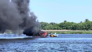 Black smoke billows from boat on Merrimack River [upl. by Ecarg]