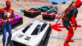 Win Ramps GTA 5 Spiderman and Deadpool team Superheroes cars and Sportcars games [upl. by Naamann]