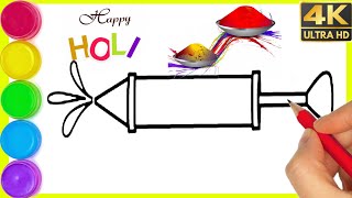 How to draw Holi Pichkari easy step by step  Pichkari drawing easy step by step  Happy Holi [upl. by Cordelia51]