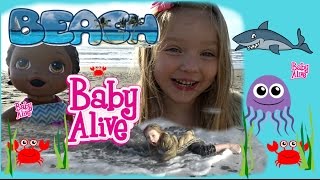 BABY ALIVE has a FUN DAY at the BEACH SWALLOWED by the OCEAN The Lilly and Mommy Show FUNNY KIDS [upl. by Peednam]