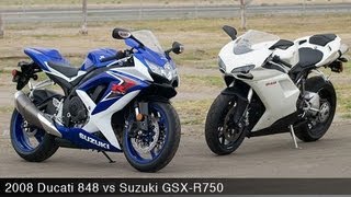 2008 Ducati 848 vs Suzuki GSXR750  MotoUSA [upl. by Drwde]