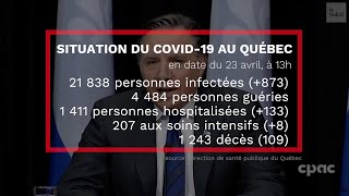 COVID19 Faits saillants du point de presse de François Legault du 23 avril [upl. by Einiar543]