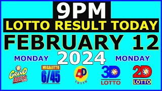 9pm Lotto Result Today February 12 2024 Monday [upl. by Ahsykal]