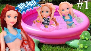 Anna and Elsa Toddlers take Swimming Lessons Turtle Pool  Mermaids Ariel  1 Toys In Action Ep 84 [upl. by Oric]