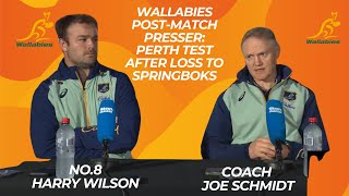 WALLABIES Perth post match presser after loss to Boks Coach Joe Schmidt amp Harry Wilson [upl. by Kathe]