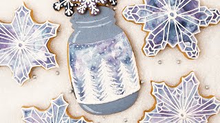 I painted a winter scene on a mason jar cookie Preview the latest tutorial in the Cookie Art Club [upl. by Redyr397]