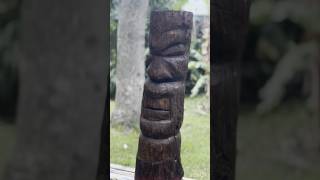 Carved a face into a log using machete wood art wood woodart diy woodwork [upl. by Reiner]