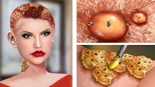 ASMR Treatment of Parasitic Lice amp Large Pustules on the scalp  Acne Deep Cleaning Animation [upl. by Amy703]