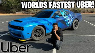 PICKING UP UBER RIDERS IN A 1000 HP DODGE DEMON WOLRDS FASTEST UBER THEY BANNED ME [upl. by Retxab4]