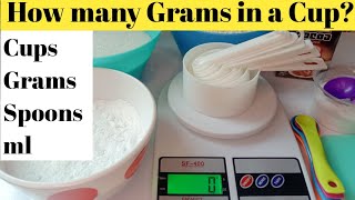 How many grams in 1 cup Cup to gram conversion Grams ml  Tablespoons Baking Conversion chart [upl. by Seedman]