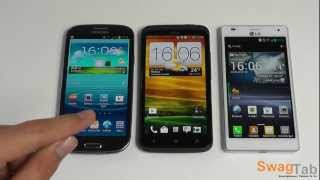 Displayvergleich Samsung Galaxy S3 vs HTC One X amp LG Optimus 4X HD  SwagTab [upl. by Ahsini]