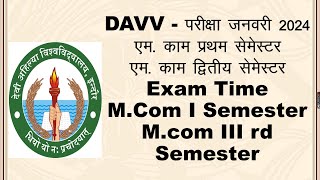 DAVV  Exam Time Table PG  Mcom  Regular  Private  Ex  ATKT [upl. by Haiacim728]