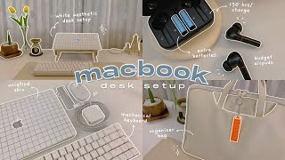 my macbook air setup 🍏 unboxing accessories cozy desk makeover aesthetic customization [upl. by Primavera650]