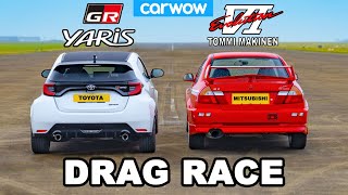 Toyota GR Yaris v Mitsubishi Evo VI  DRAG RACE Tommi Makinen Showdown [upl. by Damahom568]