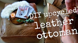 Upcycled leather ottoman  how I handsew leather [upl. by Allemap]