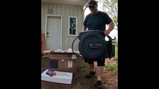 Giraffe Tools Retractable Garden Hose Reel  Unboxing installation and troubleshooting [upl. by Ahtilat167]